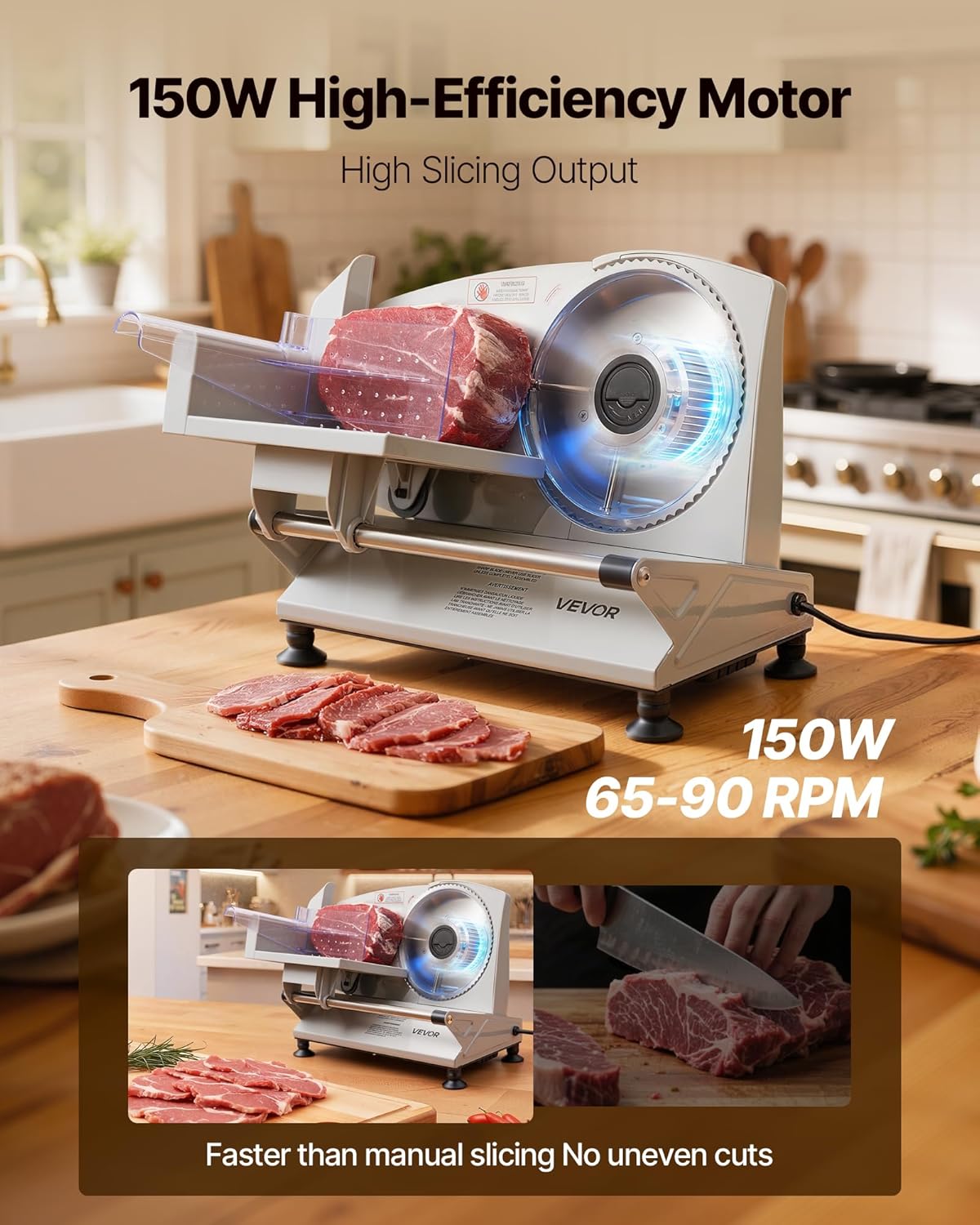 Commercial Meat Slicer, 10 inch Electric Food Slicer, 240W Frozen Meat Deli Slicer, Premium Chromium-plated Steel Blade Semi-Auto Meat Slicer For Commercial and Home use