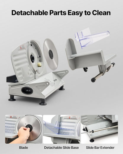 Commercial Meat Slicer, 10 inch Electric Food Slicer, 240W Frozen Meat Deli Slicer, Premium Chromium-plated Steel Blade Semi-Auto Meat Slicer For Commercial and Home use