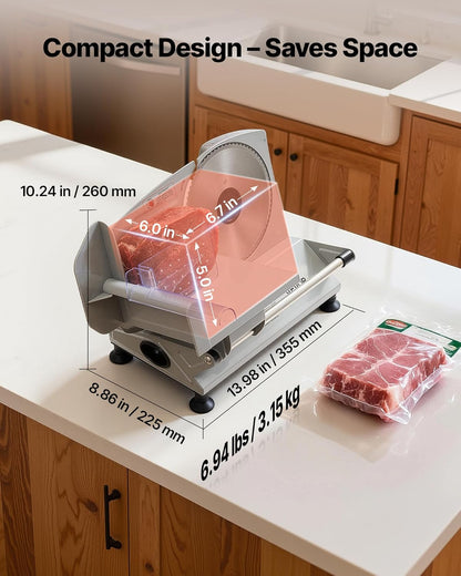 Commercial Meat Slicer, 10 inch Electric Food Slicer, 240W Frozen Meat Deli Slicer, Premium Chromium-plated Steel Blade Semi-Auto Meat Slicer For Commercial and Home use