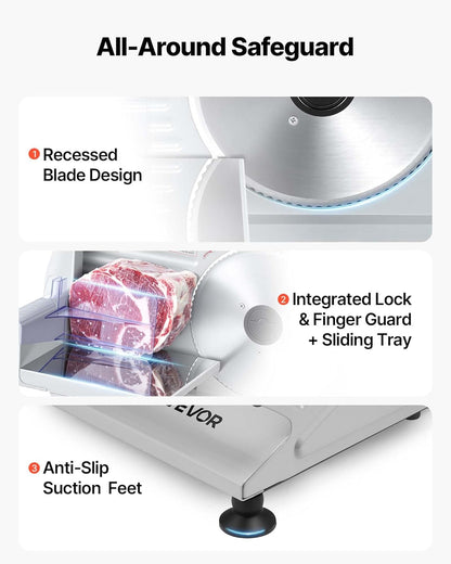 Commercial Meat Slicer, 10 inch Electric Food Slicer, 240W Frozen Meat Deli Slicer, Premium Chromium-plated Steel Blade Semi-Auto Meat Slicer For Commercial and Home use