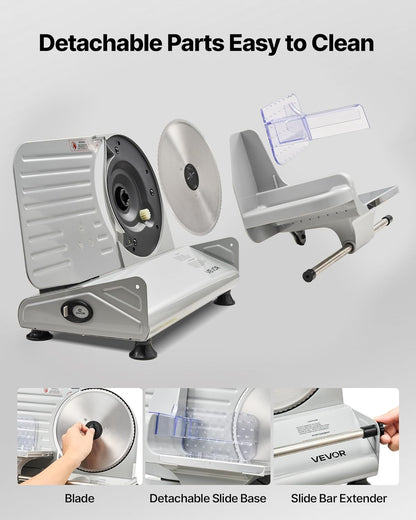 Commercial Meat Slicer, 10 inch Electric Food Slicer, 240W Frozen Meat Deli Slicer, Premium Chromium-plated Steel Blade Semi-Auto Meat Slicer For Commercial and Home use