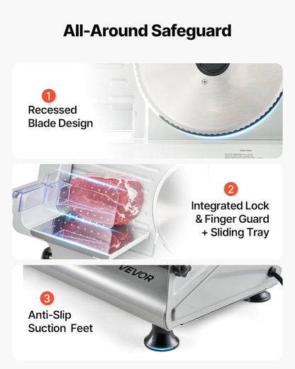 Commercial Meat Slicer, 10 inch Electric Food Slicer, 240W Frozen Meat Deli Slicer, Premium Chromium-plated Steel Blade Semi-Auto Meat Slicer For Commercial and Home use