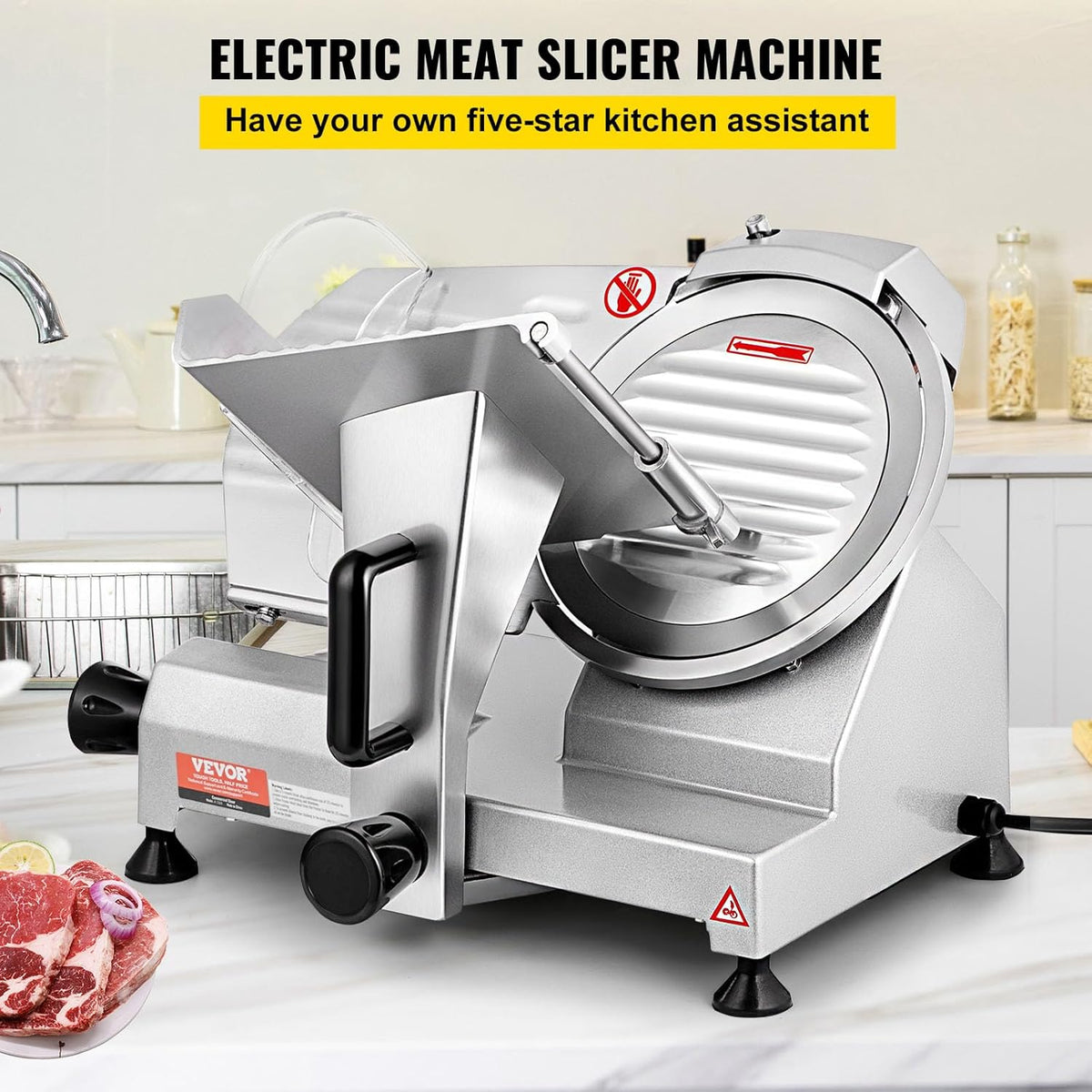 Commercial Meat Slicer, 10 inch Electric Food Slicer, 240W Frozen Meat Deli Slicer, Premium Chromium-plated Steel Blade Semi-Auto Meat Slicer For Commercial and Home use