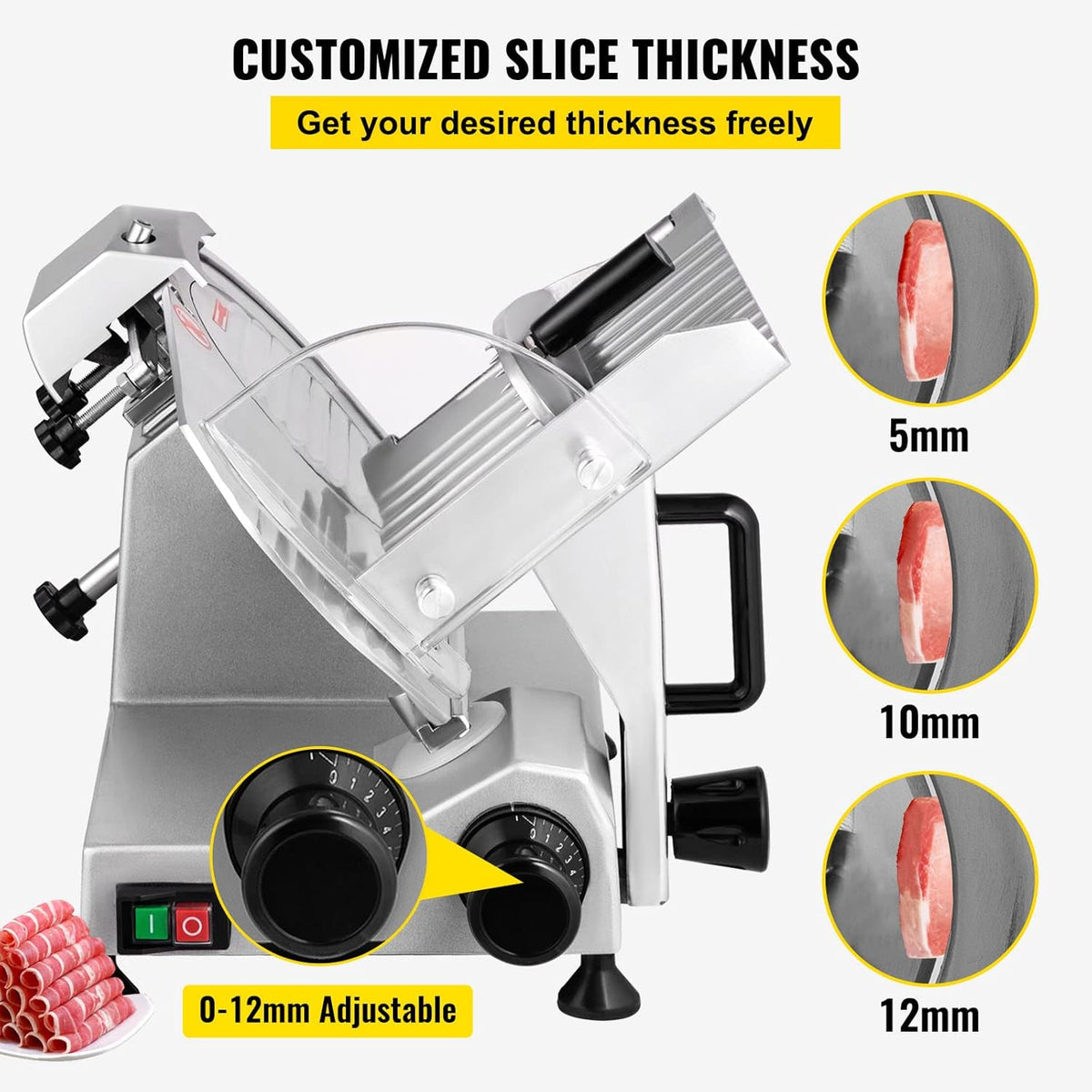 Commercial Meat Slicer, 10 inch Electric Food Slicer, 240W Frozen Meat Deli Slicer, Premium Chromium-plated Steel Blade Semi-Auto Meat Slicer For Commercial and Home use