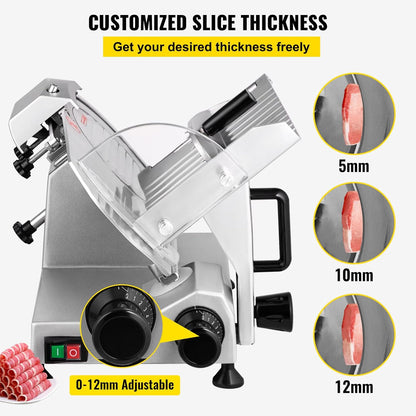Commercial Meat Slicer, 10 inch Electric Food Slicer, 240W Frozen Meat Deli Slicer, Premium Chromium-plated Steel Blade Semi-Auto Meat Slicer For Commercial and Home use