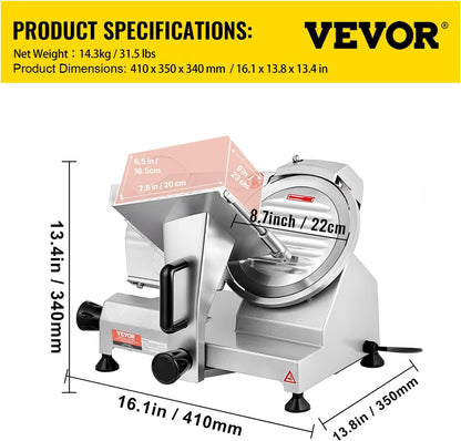 Commercial Meat Slicer, 10 inch Electric Food Slicer, 240W Frozen Meat Deli Slicer, Premium Chromium-plated Steel Blade Semi-Auto Meat Slicer For Commercial and Home use