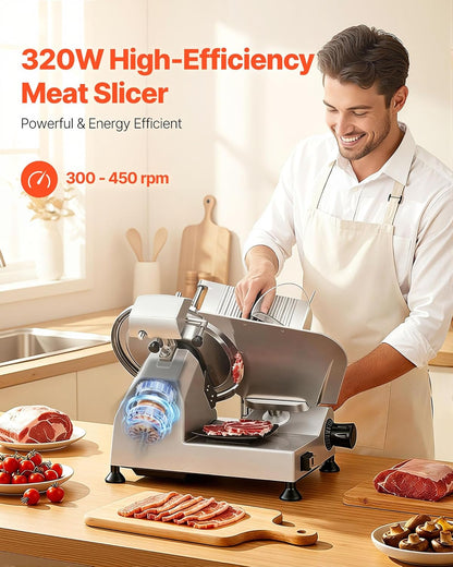 Commercial Meat Slicer, 10 inch Electric Food Slicer, 240W Frozen Meat Deli Slicer, Premium Chromium-plated Steel Blade Semi-Auto Meat Slicer For Commercial and Home use