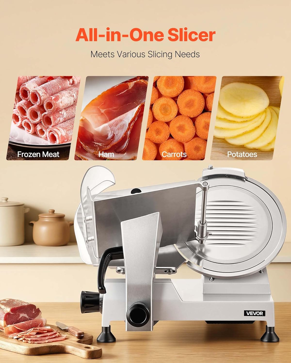 Commercial Meat Slicer, 10 inch Electric Food Slicer, 240W Frozen Meat Deli Slicer, Premium Chromium-plated Steel Blade Semi-Auto Meat Slicer For Commercial and Home use