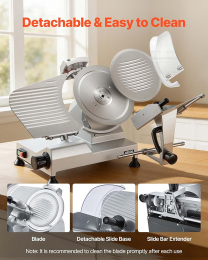 Commercial Meat Slicer, 10 inch Electric Food Slicer, 240W Frozen Meat Deli Slicer, Premium Chromium-plated Steel Blade Semi-Auto Meat Slicer For Commercial and Home use