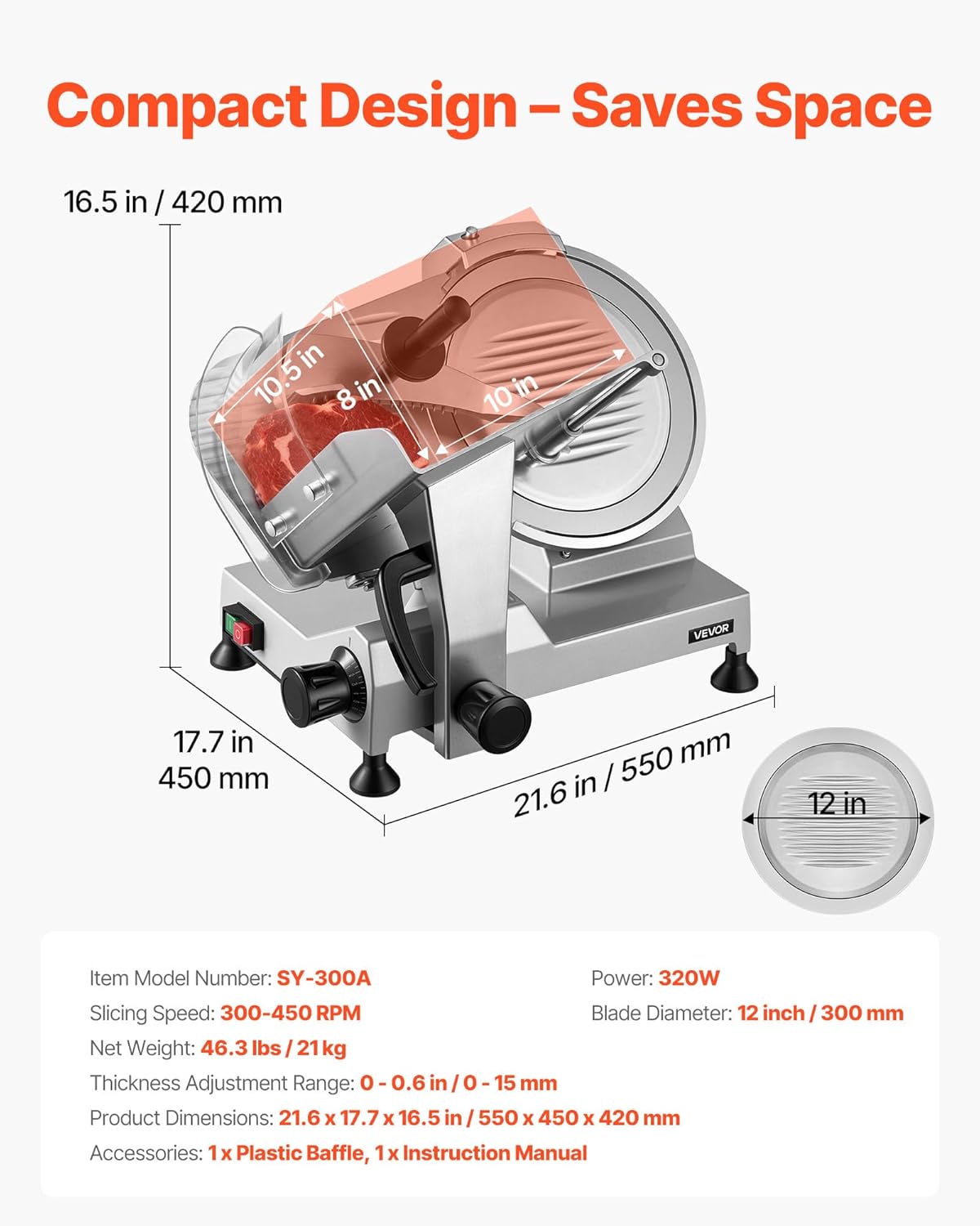Commercial Meat Slicer, 10 inch Electric Food Slicer, 240W Frozen Meat Deli Slicer, Premium Chromium-plated Steel Blade Semi-Auto Meat Slicer For Commercial and Home use
