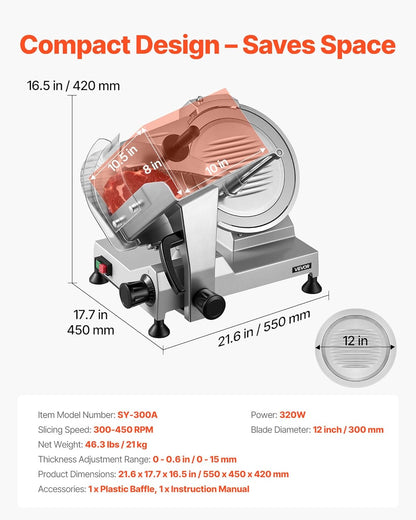 Commercial Meat Slicer, 10 inch Electric Food Slicer, 240W Frozen Meat Deli Slicer, Premium Chromium-plated Steel Blade Semi-Auto Meat Slicer For Commercial and Home use