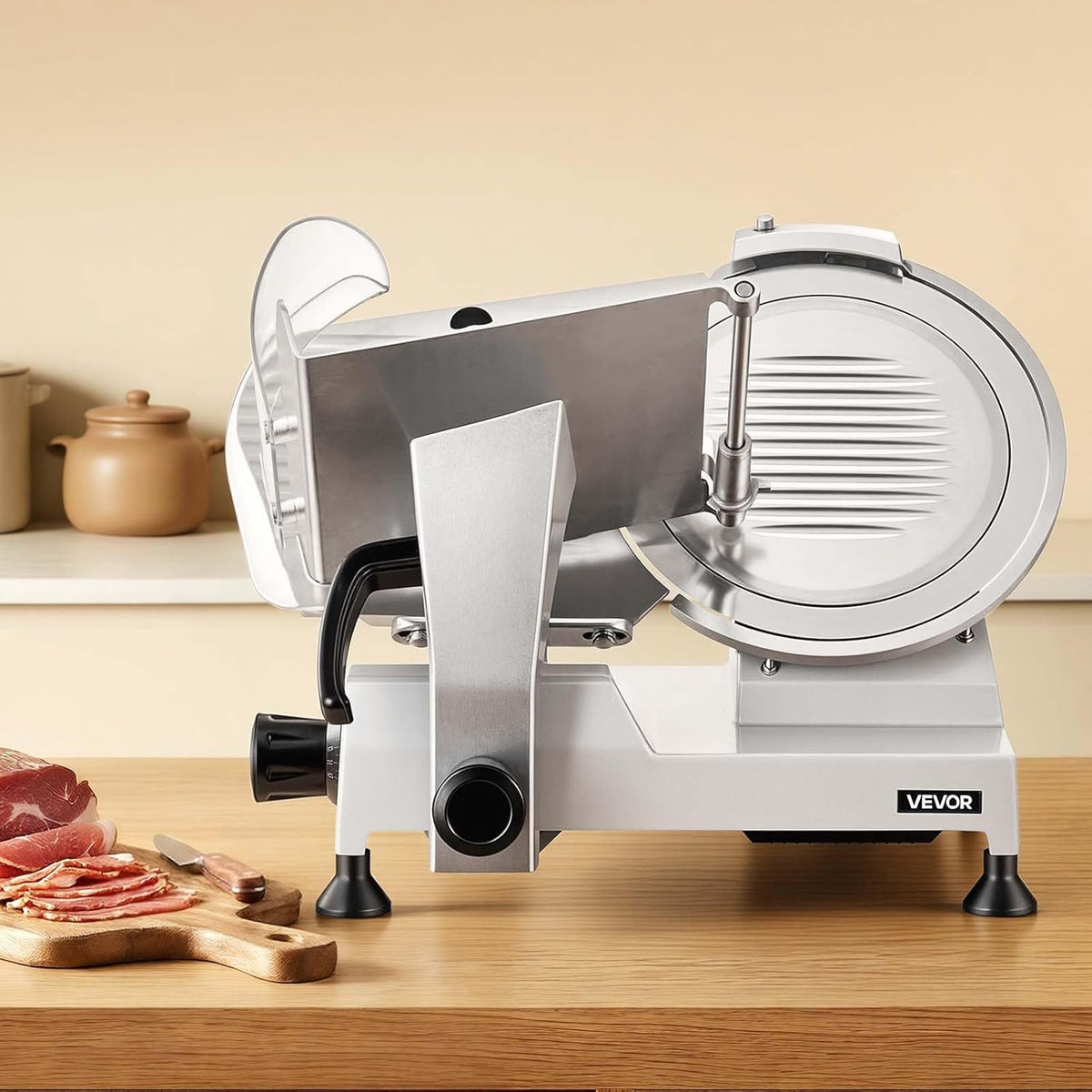 Commercial Meat Slicer, 10 inch Electric Food Slicer, 240W Frozen Meat Deli Slicer, Premium Chromium-plated Steel Blade Semi-Auto Meat Slicer For Commercial and Home use