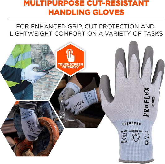 Unisex Adult Proflex 7025 Pu Coated Cut-resistant Gloves - Ansi/Isea 105-2016 A2, En 388: 2x42b, 18g