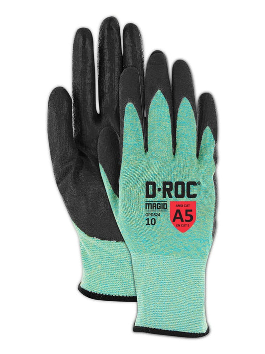 MAGID Heat & Adhesive Resistant Cut Level A5 Work Gloves, 1 PR, Dry Grip Polyurethane Coated, Size 6/XS, Reusable, 18-Gauge Aramid Shell (GPD824)