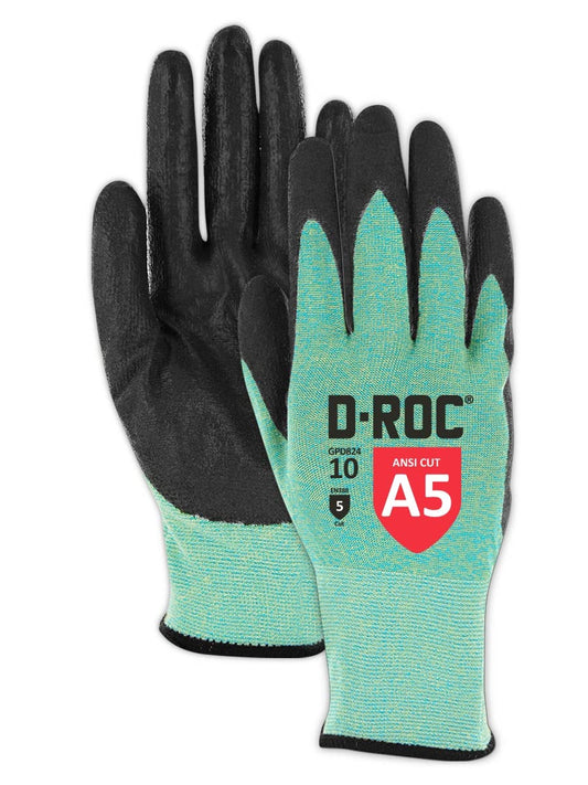MAGID Heat & Adhesive Resistant Cut Level A5 Work Gloves, 1 PR, Dry Grip Polyurethane Coated, Size 6/XS, Reusable, 18-Gauge Aramid Shell (GPD824)