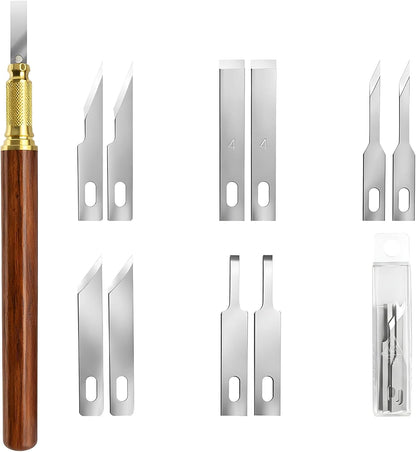 Wooden Handle Precision Craft Knife Set, Utility Exacto Knife Kit with 10PCS Blades Precision Hobby Knives Blades Set for Carving Modeling Scrapbooking Stencil And Art Projects