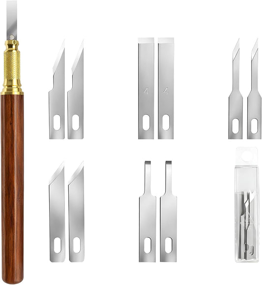 Wooden Handle Precision Craft Knife Set, Utility Exacto Knife Kit with 10PCS Blades Precision Hobby Knives Blades Set for Carving Modeling Scrapbooking Stencil And Art Projects