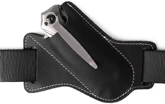 Leather Knife Sheaths for Belt, Pocket Knife Holder, EDC Sheath for Folding, Compact Draw Knife Holster Dark Brown