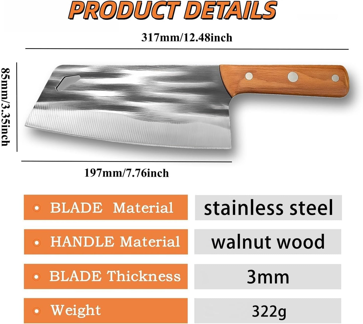 2PCS Hand Forged Kitchen Knife Set, Solid Wooden Handle High Carbon Steel Meat Cleaver & Ulu Knife with Sheath, Multipurpose Chef Knife for Meat Cutting&Vegetable, Home Kitchen Restaurant Cooking BBQ