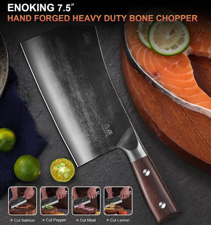 7.5″ Cleaver Knife, Chef’s Knives – Hand Forged, German High Carbon Stainless Steel Butcher Knife with Full Tang Handle for Home Kitchen & Restaurant