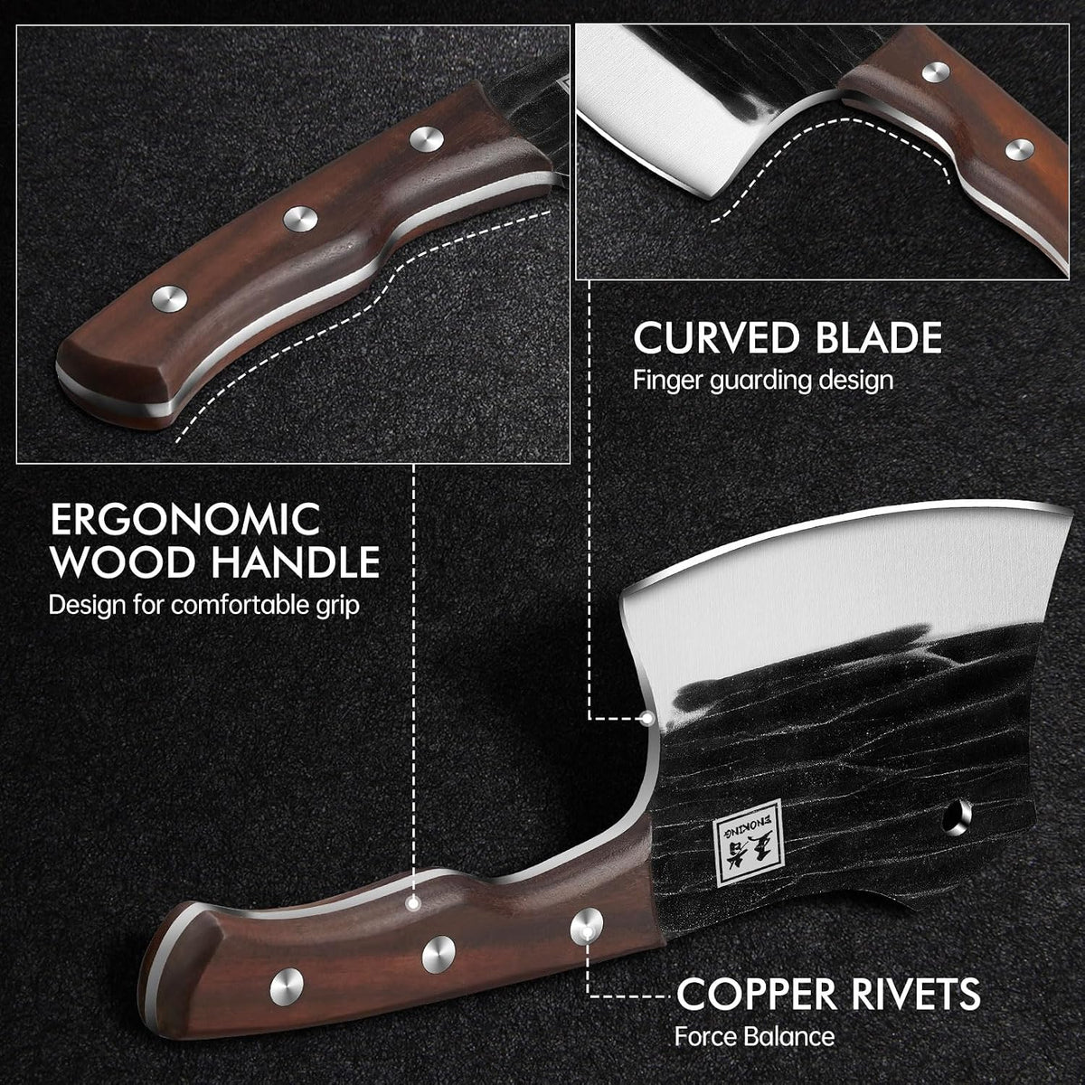 7.5″ Cleaver Knife, Chef’s Knives – Hand Forged, German High Carbon Stainless Steel Butcher Knife with Full Tang Handle for Home Kitchen & Restaurant