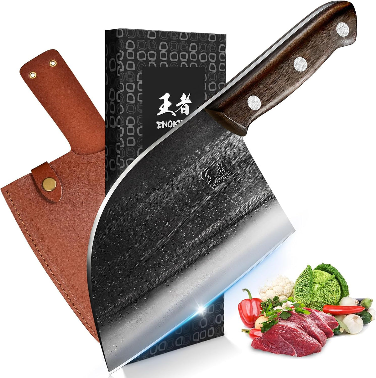 7.5″ Cleaver Knife, Chef’s Knives – Hand Forged, German High Carbon Stainless Steel Butcher Knife with Full Tang Handle for Home Kitchen & Restaurant