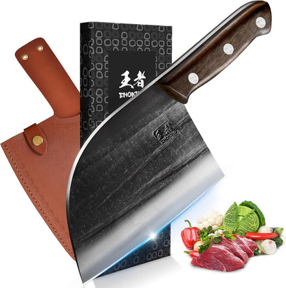 7.5″ Cleaver Knife, Chef’s Knives – Hand Forged, German High Carbon Stainless Steel Butcher Knife with Full Tang Handle for Home Kitchen & Restaurant