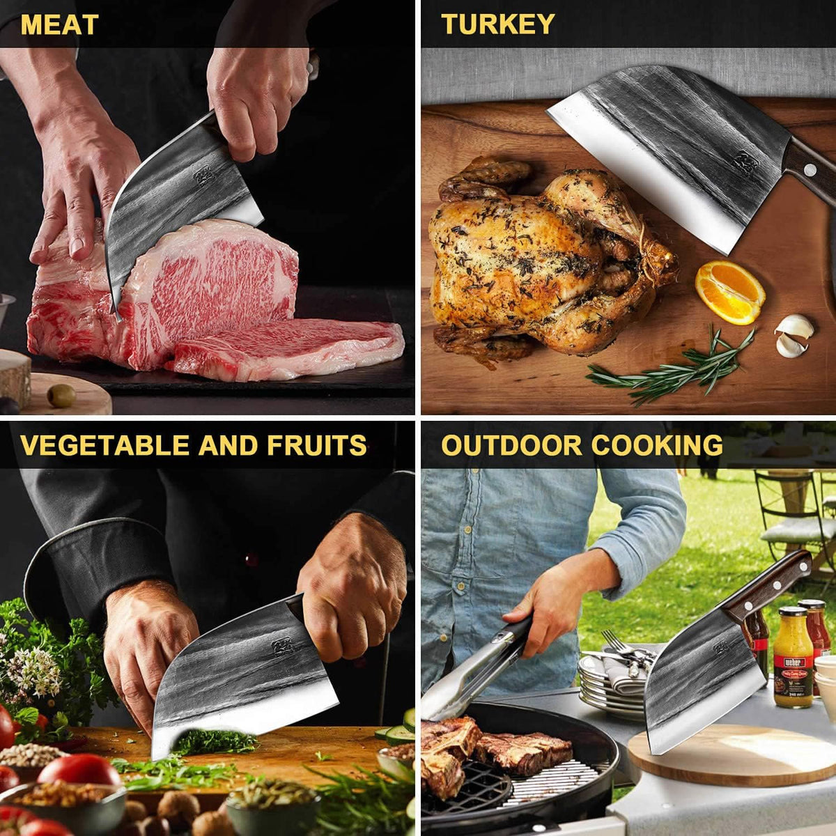 7.5″ Cleaver Knife, Chef’s Knives – Hand Forged, German High Carbon Stainless Steel Butcher Knife with Full Tang Handle for Home Kitchen & Restaurant