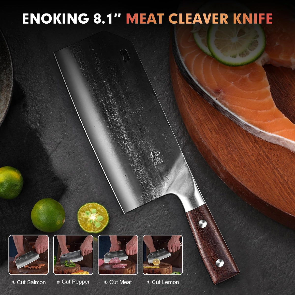 7.5″ Cleaver Knife, Chef’s Knives – Hand Forged, German High Carbon Stainless Steel Butcher Knife with Full Tang Handle for Home Kitchen & Restaurant