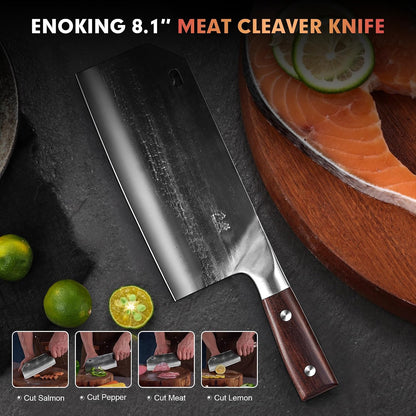 7.5″ Cleaver Knife, Chef’s Knives – Hand Forged, German High Carbon Stainless Steel Butcher Knife with Full Tang Handle for Home Kitchen & Restaurant
