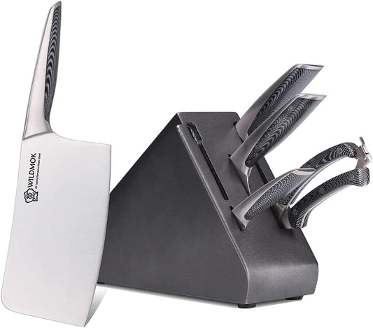 6pcs Knife Block Set Stainless Steel Asian Kitchen Knives Set with Stainless Steel & ABS Handle, Perfect Cutlery Set Gift
