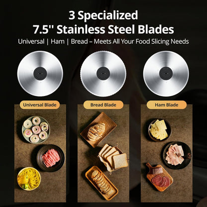 Electric Meat Slicer with Three 7.5" Blade Designs, 200W