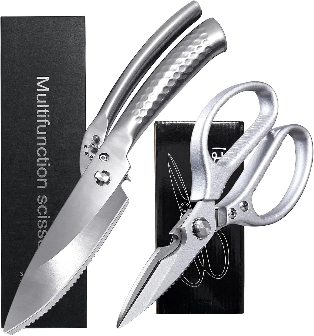 SGNEKOO Kitchen Scissors,Detachable Poultry Shears | Heavy Duty Stainless Steel All Purpose Kitchen Shears for Food, Meat, Herbs, Poultry,Non-Slip Handle（Silver）