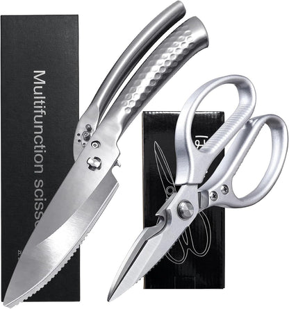 SGNEKOO Kitchen Scissors,Detachable Poultry Shears | Heavy Duty Stainless Steel All Purpose Kitchen Shears for Food, Meat, Herbs, Poultry,Non-Slip Handle（Silver）