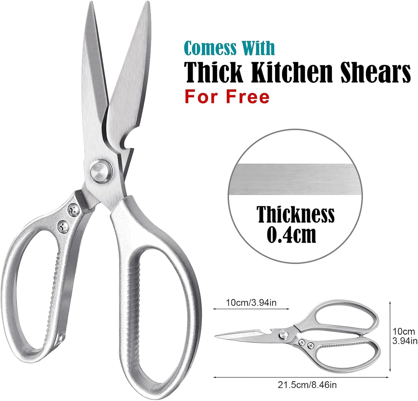 SGNEKOO Kitchen Scissors,Detachable Poultry Shears | Heavy Duty Stainless Steel All Purpose Kitchen Shears for Food, Meat, Herbs, Poultry,Non-Slip Handle（Silver）