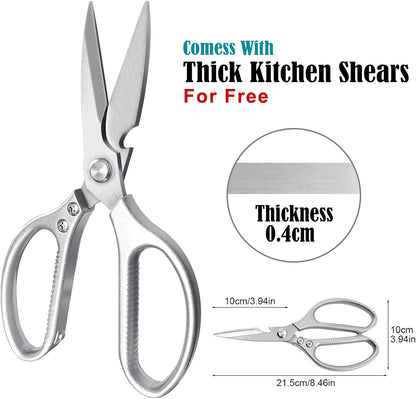 SGNEKOO Kitchen Scissors,Detachable Poultry Shears | Heavy Duty Stainless Steel All Purpose Kitchen Shears for Food, Meat, Herbs, Poultry,Non-Slip Handle（Silver）