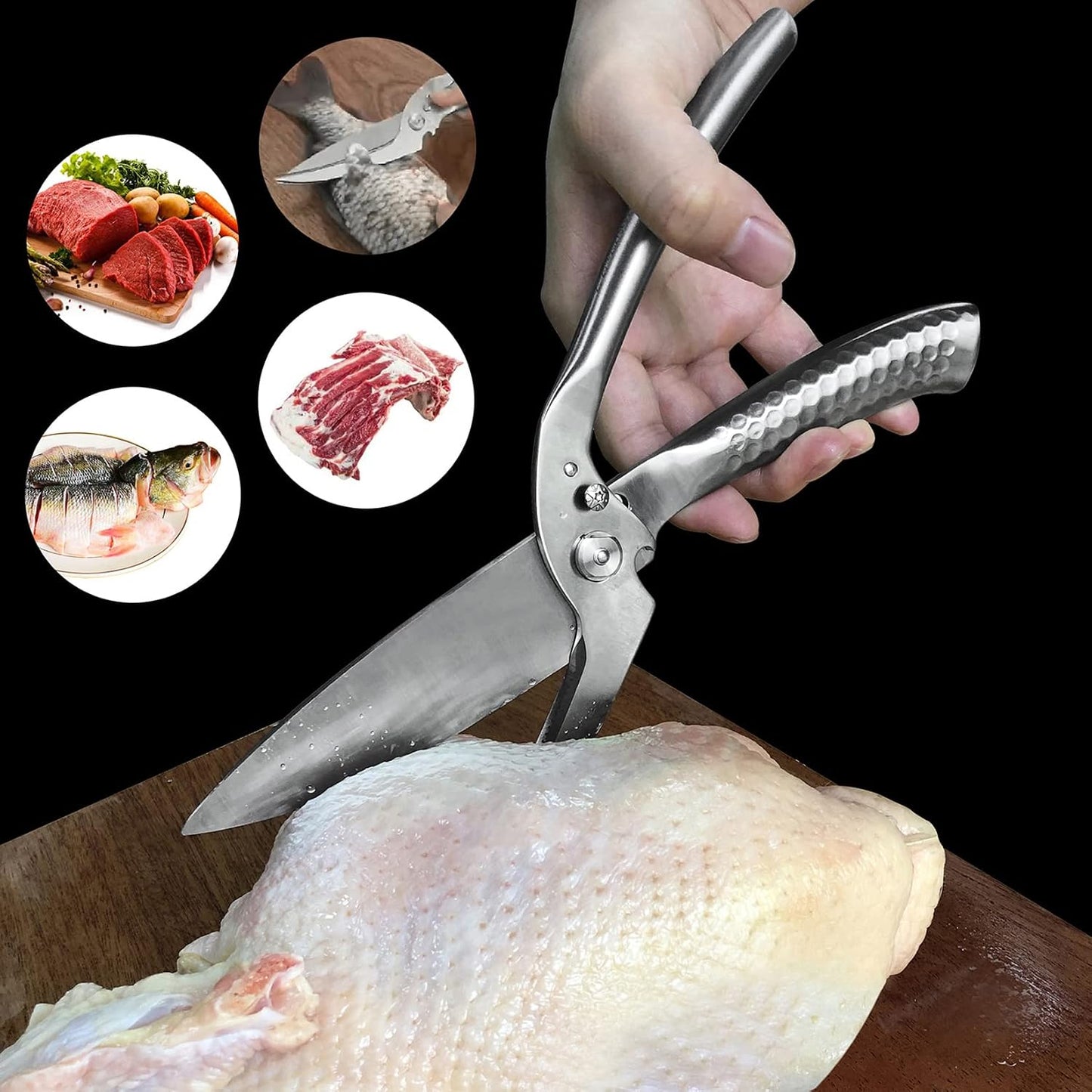 SGNEKOO Kitchen Scissors,Detachable Poultry Shears | Heavy Duty Stainless Steel All Purpose Kitchen Shears for Food, Meat, Herbs, Poultry,Non-Slip Handle（Silver）
