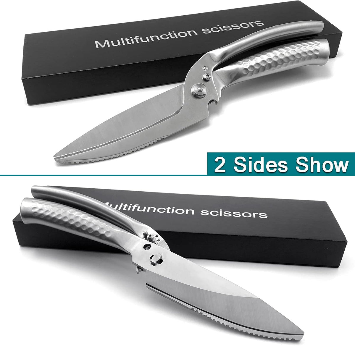 SGNEKOO Kitchen Scissors,Detachable Poultry Shears | Heavy Duty Stainless Steel All Purpose Kitchen Shears for Food, Meat, Herbs, Poultry,Non-Slip Handle（Silver）