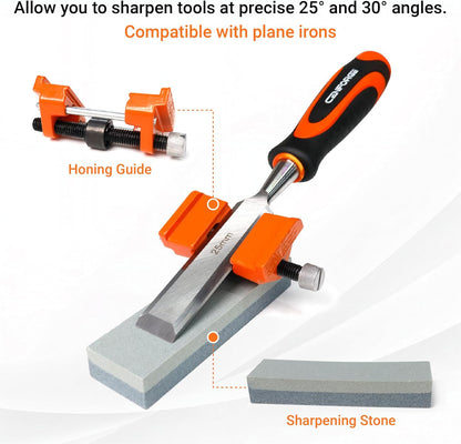 10-Piece Wood Chisel Set for Woodworking - Professional Cr-V Steel Bevel Edge Chisels (1/4" to 1-1/2") with Honing Guide, Sharpening Stone & Case - Heavy Duty Carving Tools for Carpenters