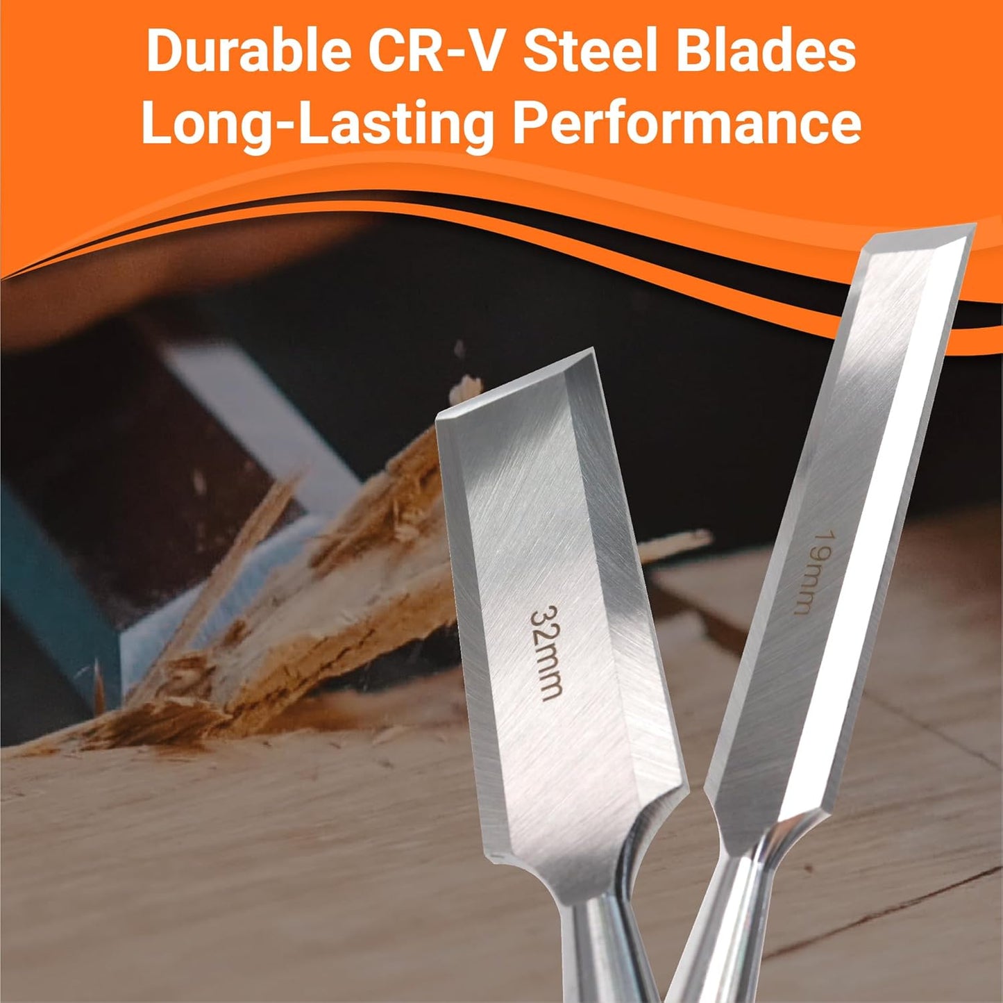 10-Piece Wood Chisel Set for Woodworking - Professional Cr-V Steel Bevel Edge Chisels (1/4" to 1-1/2") with Honing Guide, Sharpening Stone & Case - Heavy Duty Carving Tools for Carpenters