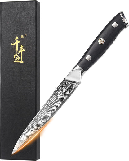 Damascus Kitchen Utility Knife, 5.5" Paring Knife VG10 Damascus Stainless Steel, 67-Layer Forged Blade, Perfect for Peeling, Slicing & Trimming