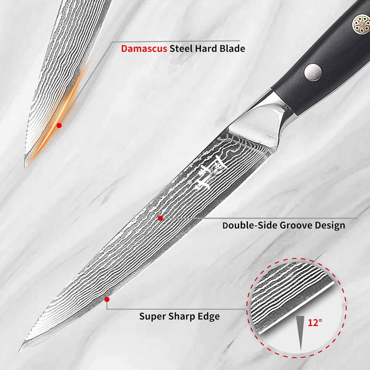 Damascus Kitchen Utility Knife, 5.5" Paring Knife VG10 Damascus Stainless Steel, 67-Layer Forged Blade, Perfect for Peeling, Slicing & Trimming