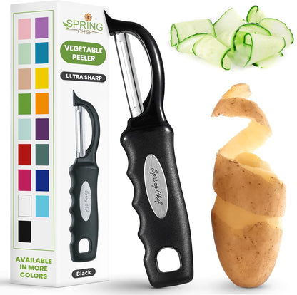Swivel Vegetable Peeler for Kitchen w/Soft Grip Handle, Black | Premium Potato Peeler w/ Ultra Sharp Stainless Steel Blades, Multifunctional Veggie Peeler for Apple, Carrot, Cucumber, Fruit