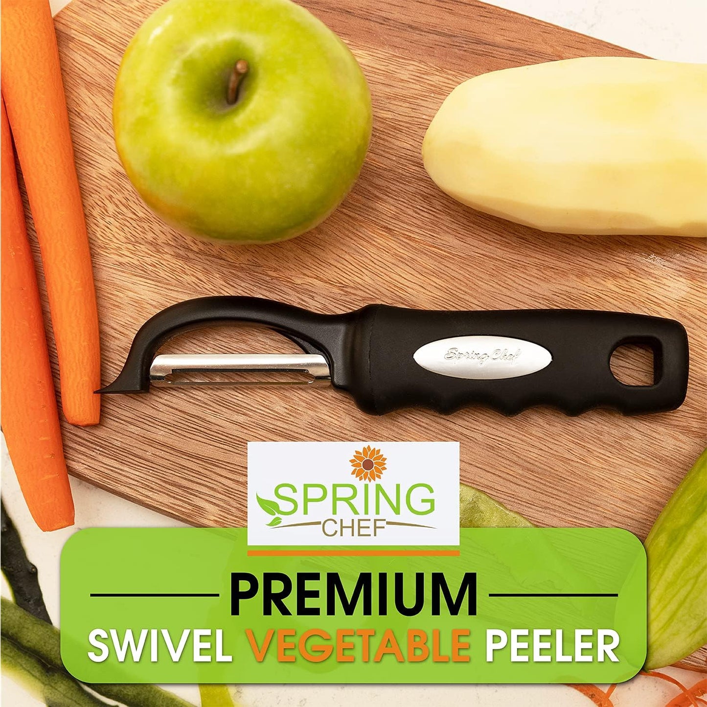 Swivel Vegetable Peeler for Kitchen w/Soft Grip Handle, Black | Premium Potato Peeler w/ Ultra Sharp Stainless Steel Blades, Multifunctional Veggie Peeler for Apple, Carrot, Cucumber, Fruit