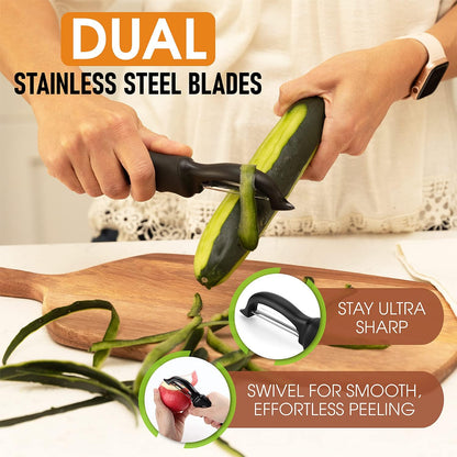 Swivel Vegetable Peeler for Kitchen w/Soft Grip Handle, Black | Premium Potato Peeler w/ Ultra Sharp Stainless Steel Blades, Multifunctional Veggie Peeler for Apple, Carrot, Cucumber, Fruit