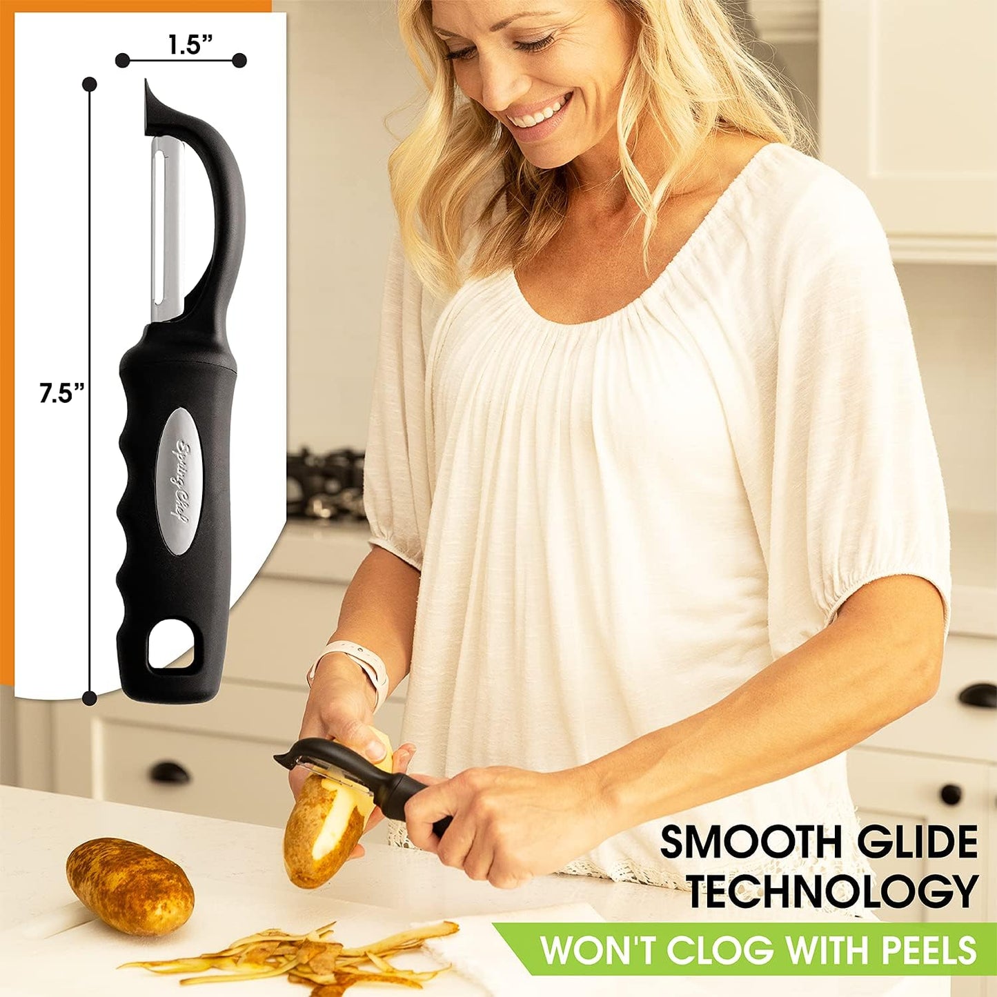 Swivel Vegetable Peeler for Kitchen w/Soft Grip Handle, Black | Premium Potato Peeler w/ Ultra Sharp Stainless Steel Blades, Multifunctional Veggie Peeler for Apple, Carrot, Cucumber, Fruit