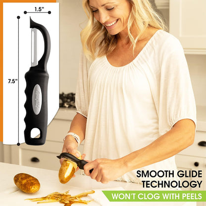Swivel Vegetable Peeler for Kitchen w/Soft Grip Handle, Black | Premium Potato Peeler w/ Ultra Sharp Stainless Steel Blades, Multifunctional Veggie Peeler for Apple, Carrot, Cucumber, Fruit