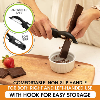 Swivel Vegetable Peeler for Kitchen w/Soft Grip Handle, Black | Premium Potato Peeler w/ Ultra Sharp Stainless Steel Blades, Multifunctional Veggie Peeler for Apple, Carrot, Cucumber, Fruit