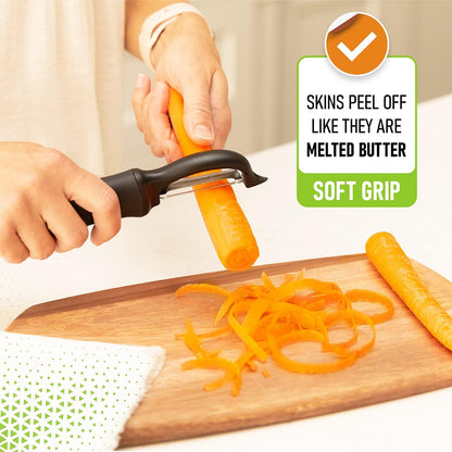 Swivel Vegetable Peeler for Kitchen w/Soft Grip Handle, Black | Premium Potato Peeler w/ Ultra Sharp Stainless Steel Blades, Multifunctional Veggie Peeler for Apple, Carrot, Cucumber, Fruit