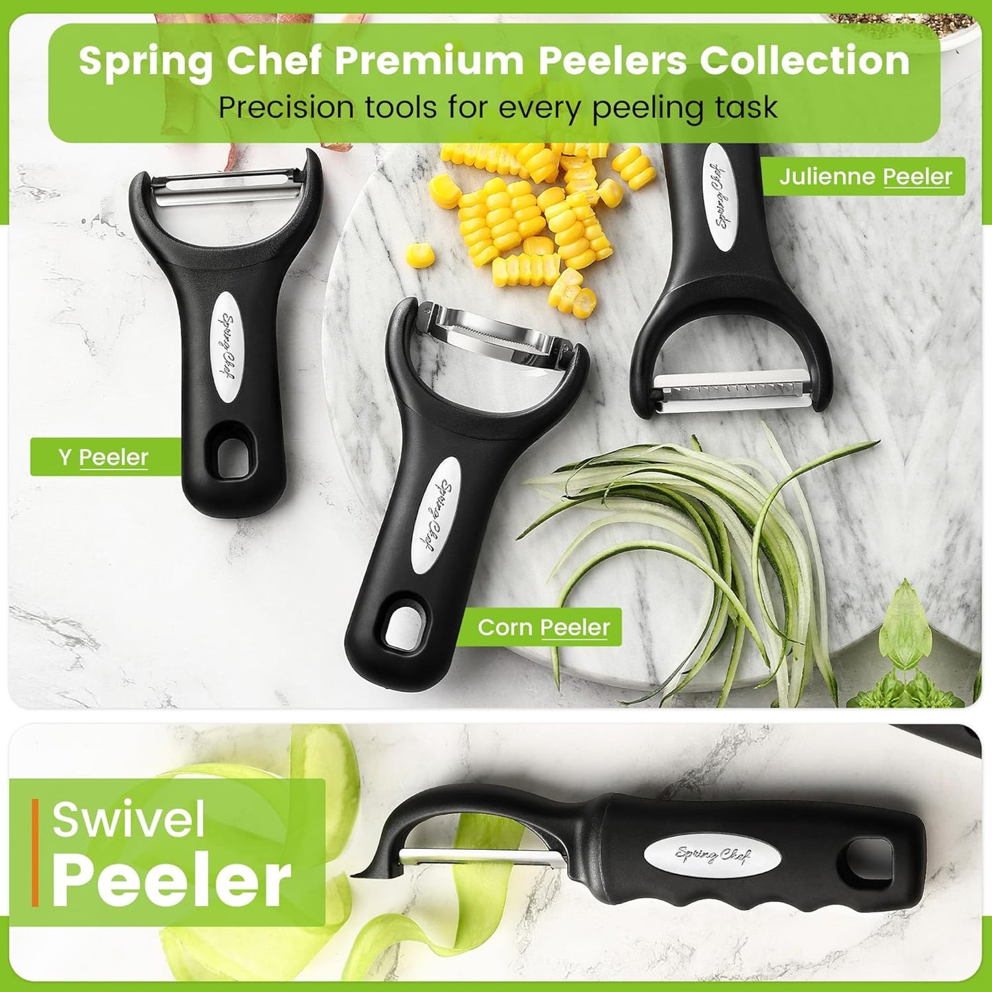 Swivel Vegetable Peeler for Kitchen w/Soft Grip Handle, Black | Premium Potato Peeler w/ Ultra Sharp Stainless Steel Blades, Multifunctional Veggie Peeler for Apple, Carrot, Cucumber, Fruit